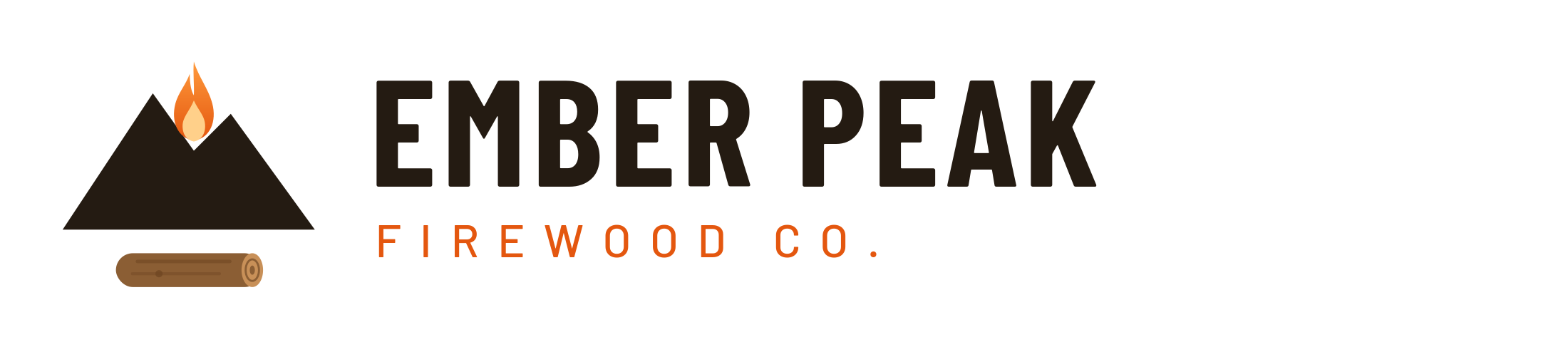 Ember Peak Firewood logo — mountain peak, flame and log