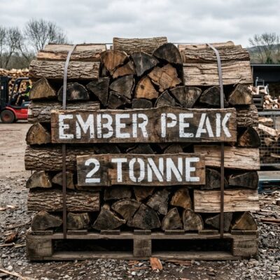 Two-tonne stack of Ember Peak seasoned hardwood on pallets