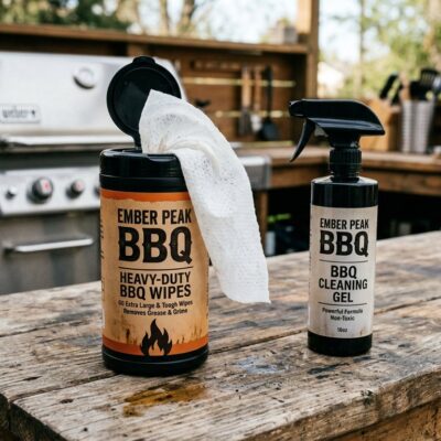 Ember Peak BBQ cleaning wipes canister and spray gel