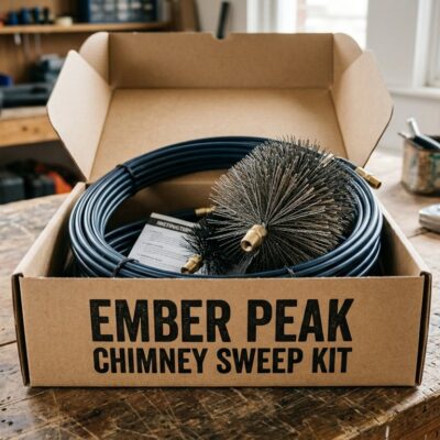 Chimney sweep brush and rod kit in Ember Peak box