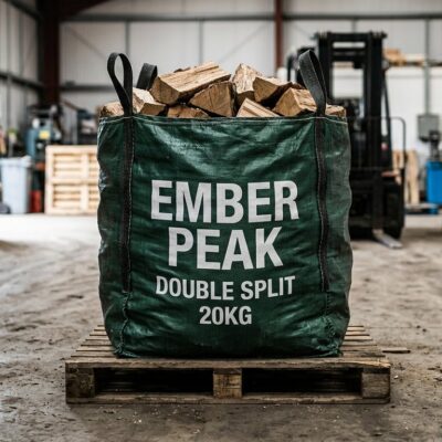 Woven double split firewood bag printed Ember Peak Double Split 20kg