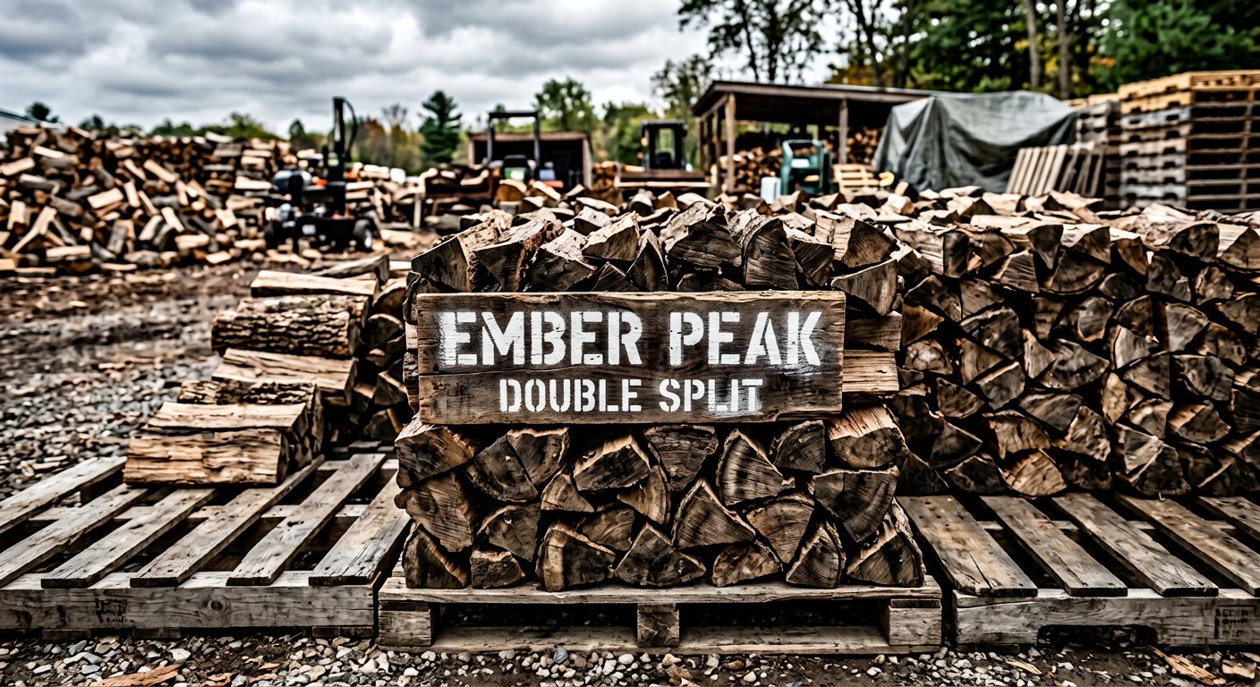 Double split ironbark firewood stenciled Ember Peak Double Split