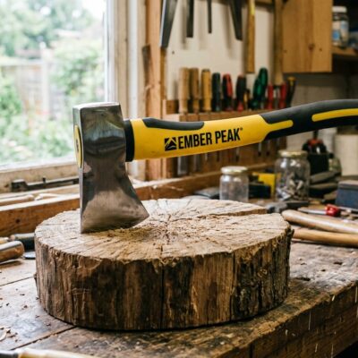 Fibreglass-handled splitting axe with Ember Peak printed handle