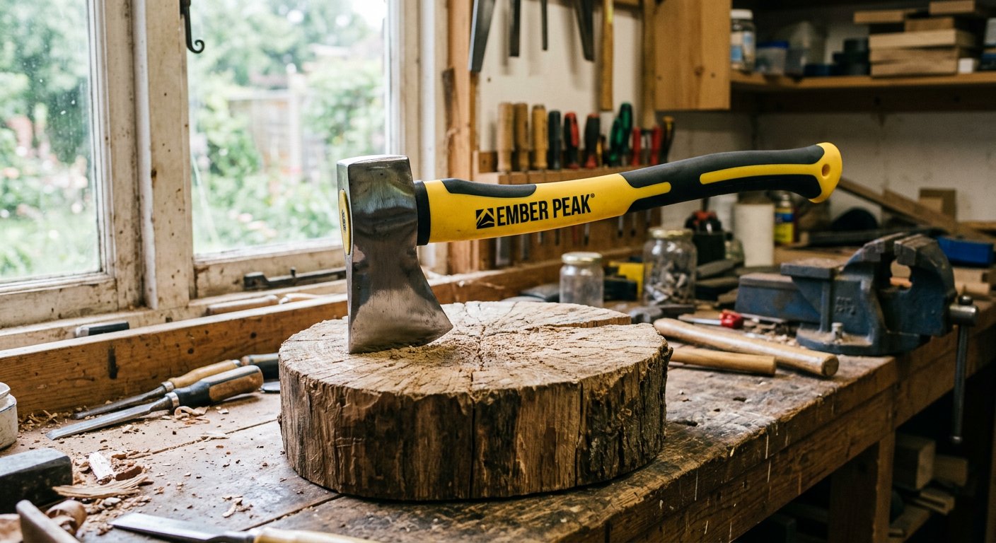 Fibreglass-handled splitting axe with Ember Peak printed handle