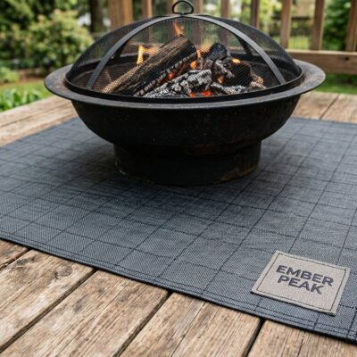 Ember Peak fire-resistant deck protector mat with woven label