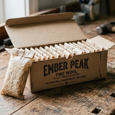 Kraft carton of Ember Peak fire wool sachets
