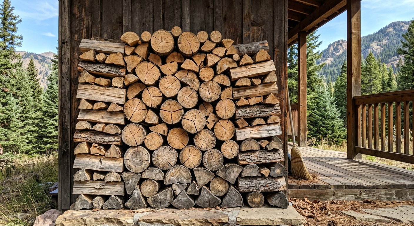 Fire wood near me — stacked seasoned hardwood at the Ember Peak yard in Leadville, Colorado