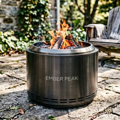 Ember Peak low-smoke fire pit with etched rim