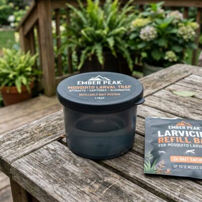 Mosquito larval trap with refill printed Ember Peak