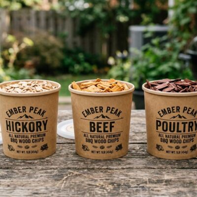 Three tubs of Ember Peak smoking chip blends