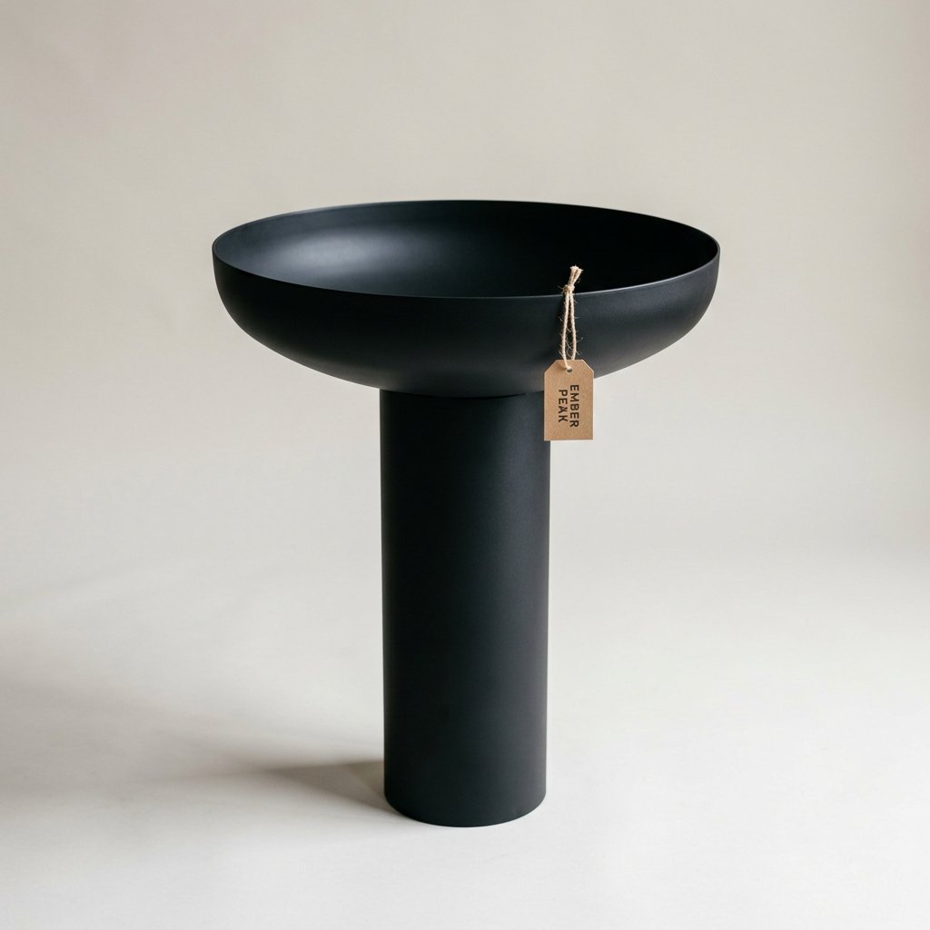 Modern black steel bowl fire pit on cylinder pedestal stand