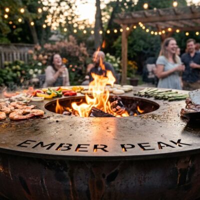 Ember Peak teppanyaki fire pit with etched cooktop edge