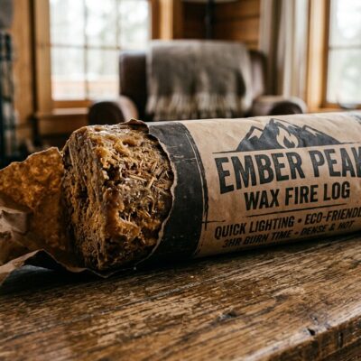 Ember Peak wax fire log partially unwrapped